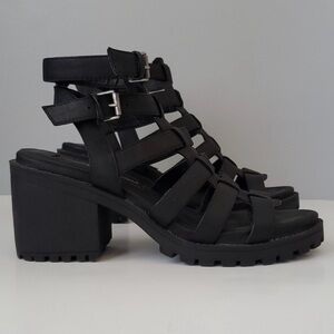 SALE! Dirty Laundry Black Strappy Gothic Gladiator Chunky Heels Sandals 9 40